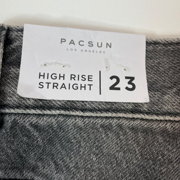 PacSun Jeans High Rise Straight Black Two-Toned Raw Hem Button Fly 23 - Picture 3 of 7